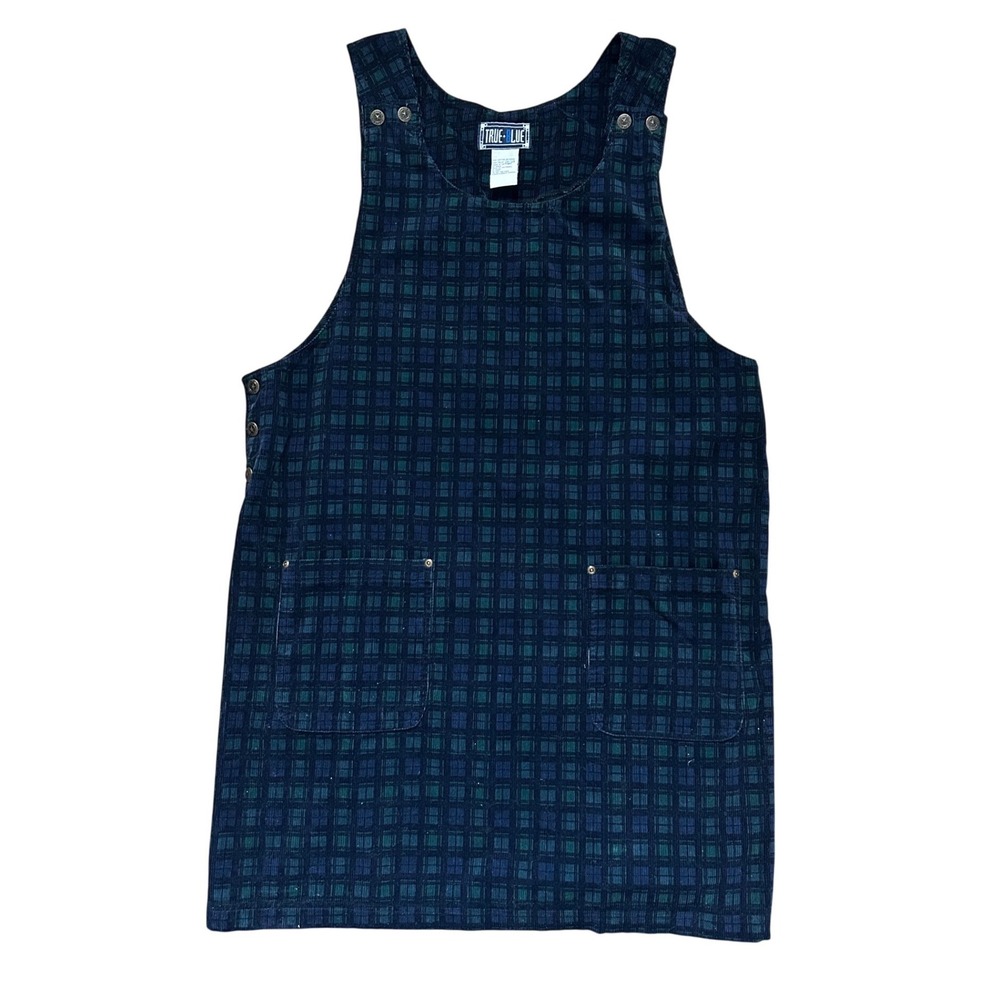 Vintage Plaid Corduroy Jumper Dress Navy Green Plus Size 2X Preppy schoolgirl